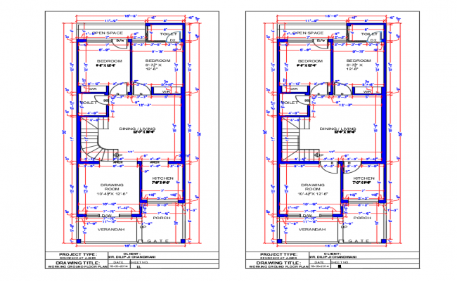 Bungalow Plan Design DWG Drawing with Elevation and Floor Layout