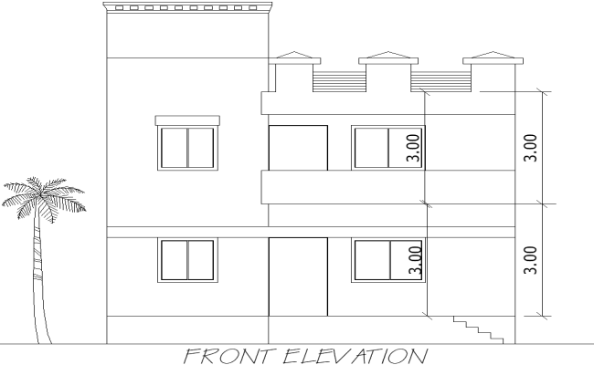 Bungalow Front Elevation Layout Design – AutoCAD DWG Download