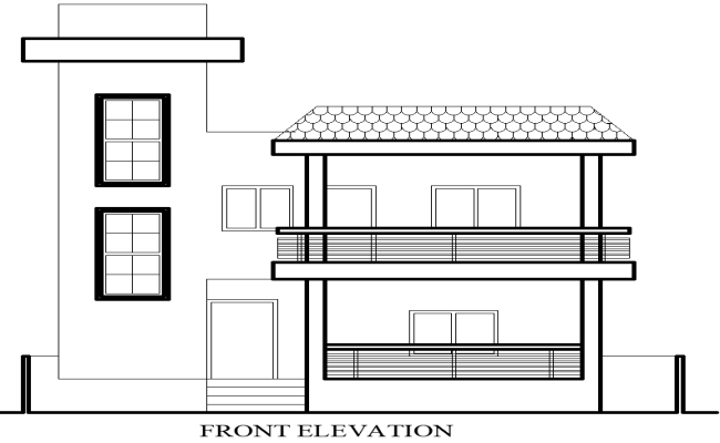 Bungalow Front Elevation Layout Design | AutoCAD DWG Download