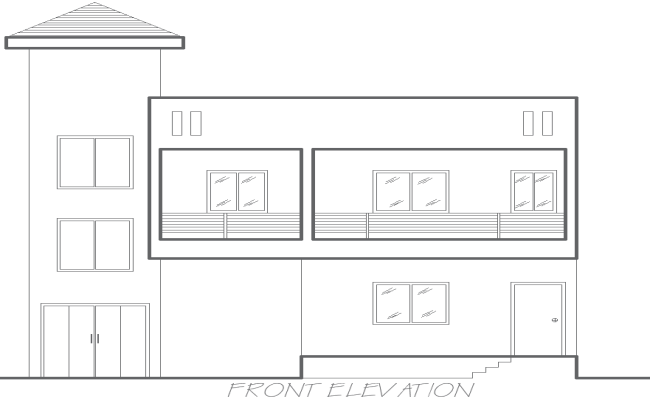 Bungalow Front Elevation Layout Design – AutoCAD DWG File