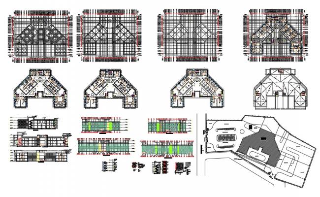 CAD drawing details of hospital building design plan .Download  Floor Layout CAD Plan DWG file.