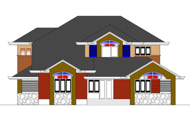 CAD house front elevation dwg file