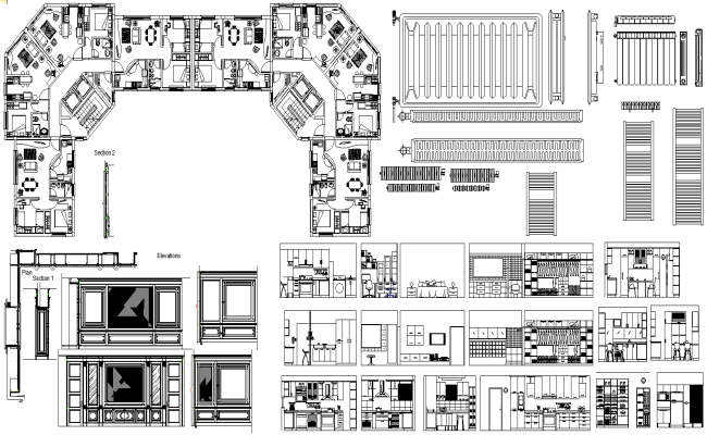 CAD Blocks of living Apartmnet Project and Kitchen Area Layout plan  DWG AutoCAD file