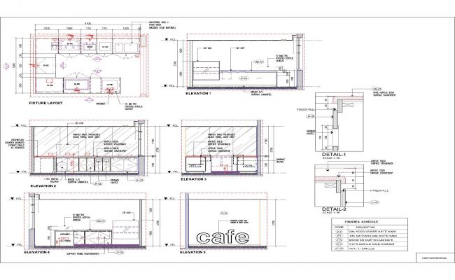 Cafe Counter CAD Block Showing Plan, Section, and Elevation Views