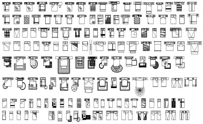 Furniture Bed CAD Block Drawing for Interior Design Use