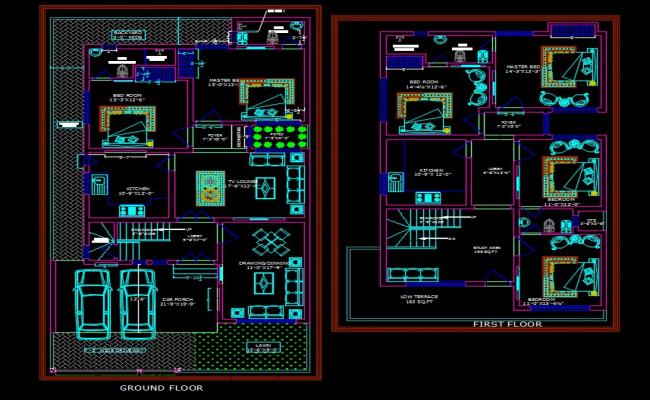 Car parking Architecture House Ground Floor And First Floor Plan DWG file
