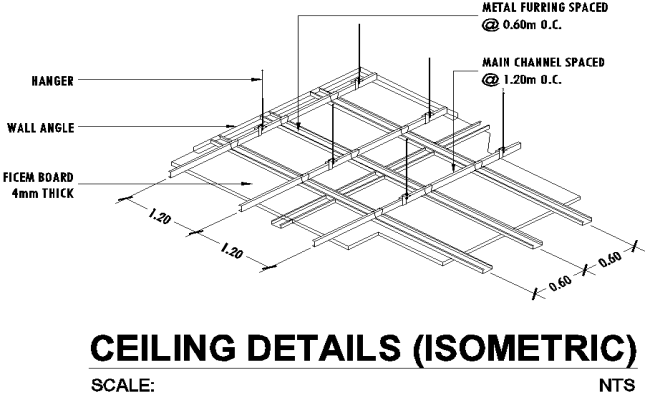 Ceiling Detail In isometric View DWG AutoCAD file