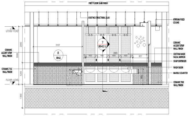 Ceramic accent strip wall finish details dwg autocad drawing .