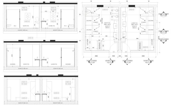 Changing room elevation and plan details dwg autocad drawing .