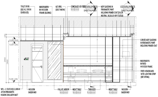 Children bedroom section detail with material specification DWG AutoCAD drawing