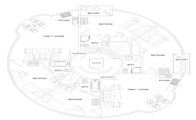 Circle Building Architecture Plan–AutoCAD DWG File with Circular Layout