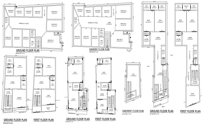 Commercial Complex Ground & Basement Floor Plans Drawings