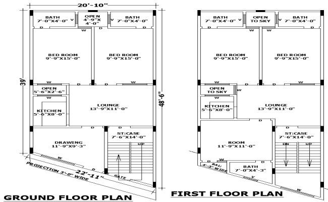 Compact 20x48 Two?Floor Residential Plan in AutoCAD File