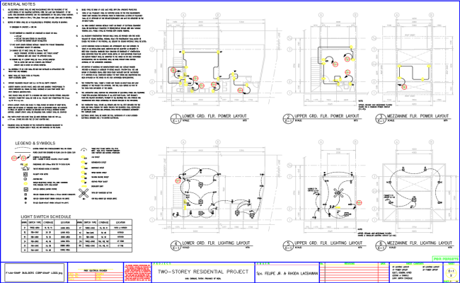Electrical Layout for Two-Storey Residential House DWG File