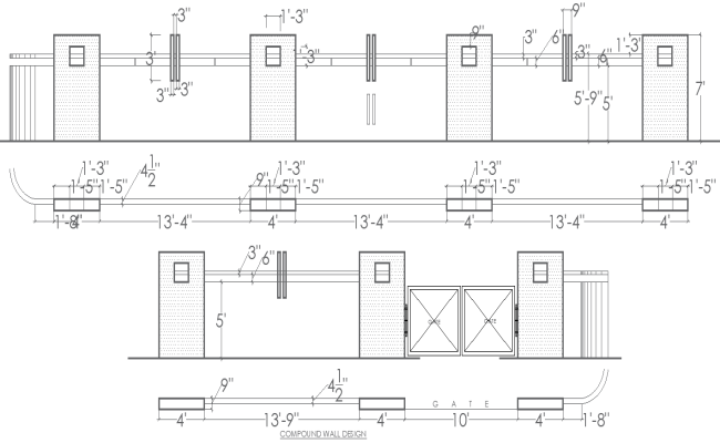 Compound Wall Layout Design AutoCAD DWG Files