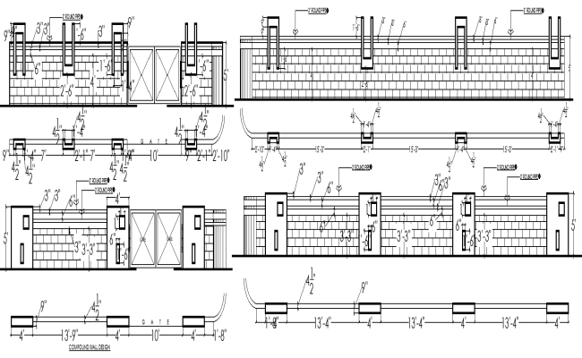 Compound Wall Layout Details - AutoCAD DWG Files 