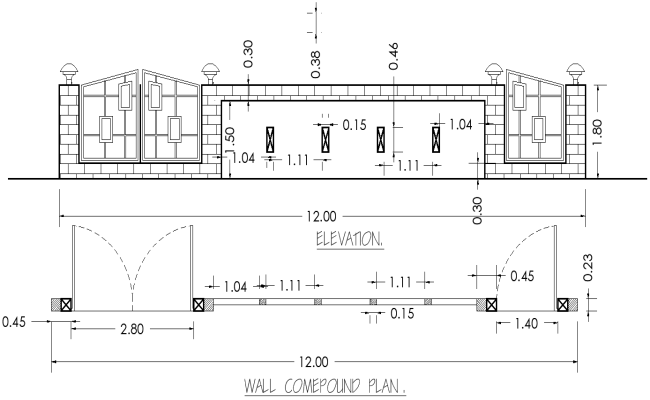Compound Wall Layout Plan and Elevation CAD Drawing