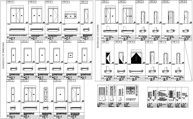 Comprehensive Schedule of Doors and Windows DWG File | 2D CAD Drawings for AutoCAD