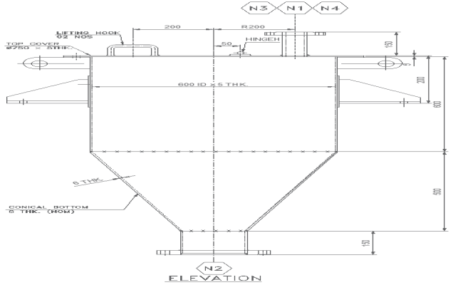 Conical Storage Vessel Elevation Layout Drawing AutoCAD DWG