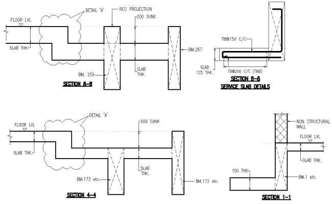 Construction detail of service slab DWG AutoCAD drawing