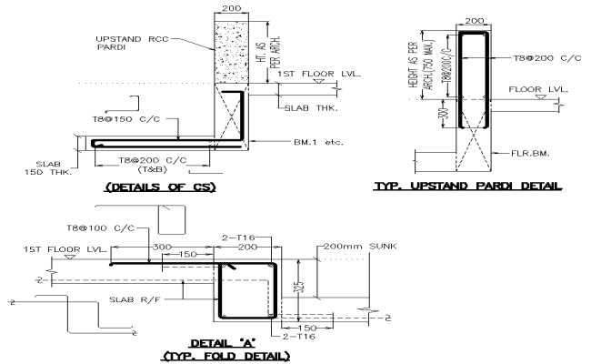 Construction detail of typical upstand pardi DWG AutoCAD drawing