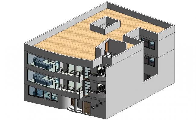 3 Storey Residential Building With Space Furniture 3D Revit File 