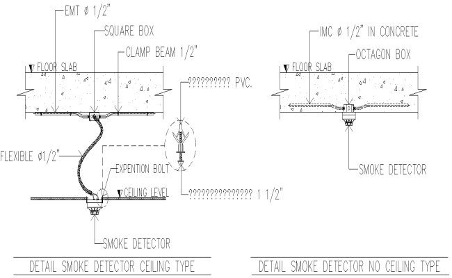 Detail Section of Dectctor Smoke Ceiling type and Dectctor Smoke no Ceiling type DWG AutoCAD file 