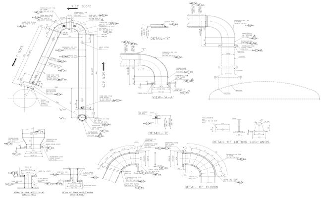 Double Pipe Heat Exchanger Section DWG with Jacketed Parts