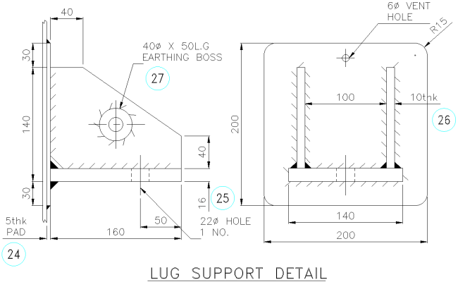 Detail Section of Lug Support DWG AutoCAD file