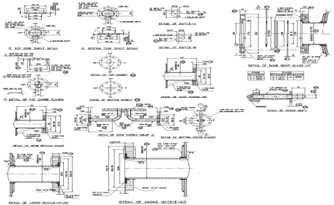 Detail of 125 NB and 200 NB Nozzle for  N1 N2 N3 DWG AutoCAD file