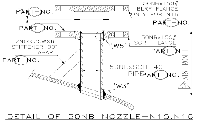Detail of 50NB Nozzle N15 N16 detail DWG AutoCAD file