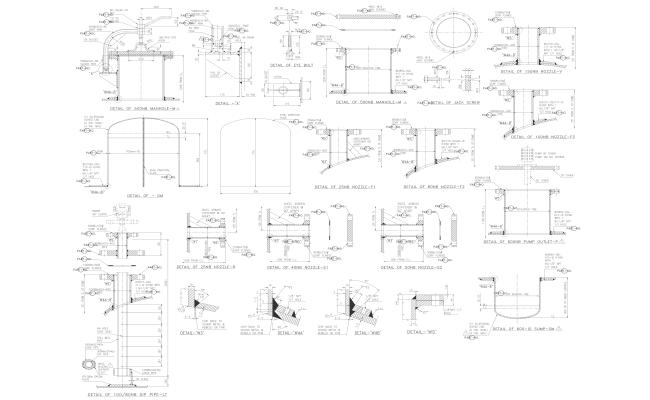 Detail of Manhole and Jackscrew with 25 NB 40NB 50NB 100NB 150NB 600NB Nozzle DWG AutoCAD file