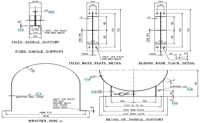 Saddle Support Fixed Sliding Base Plates DWG CAD File 