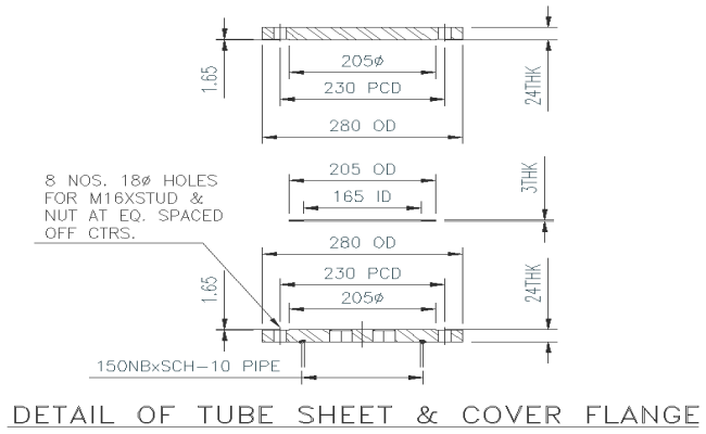 Detail of Tube Sheet and Cover Flange detail DWG AutoCAD file