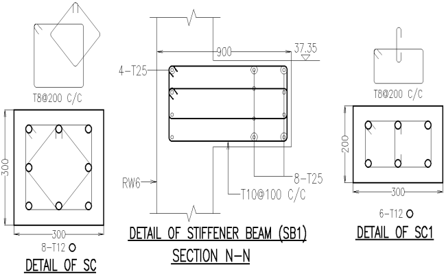 Detail of steel concrete composite and stiffener beam DWG AutoCAD drawing
