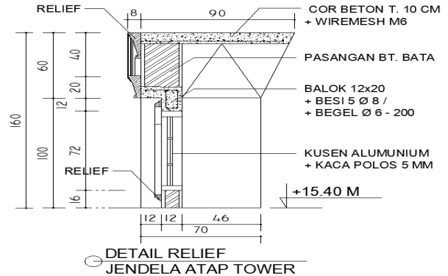 Detail relief of jendela atap tower dwg autocad drawing .