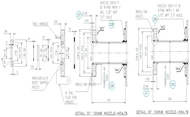 Detail section of 100 NB  Nozzle DWG AutoCAD file