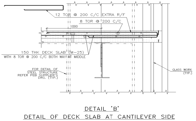 Details of deck slab at cantilever side dwg autocad drawing .