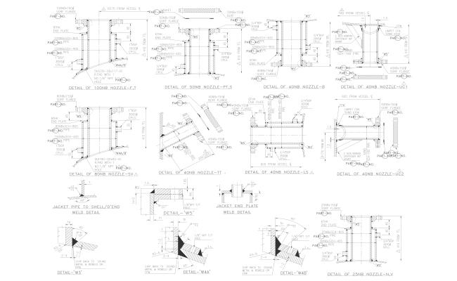 Details of different types of nozzle details dwg autocad drawing .