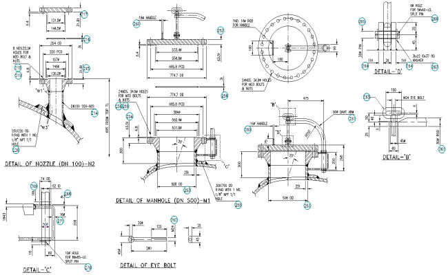 Details of eye bolt design with labeling dwg autocad drawing 