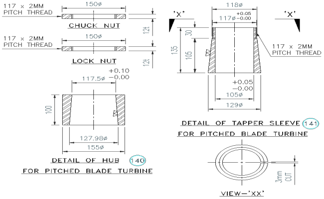 Details of hub for pitched blade turbines dwg autocad drawing .