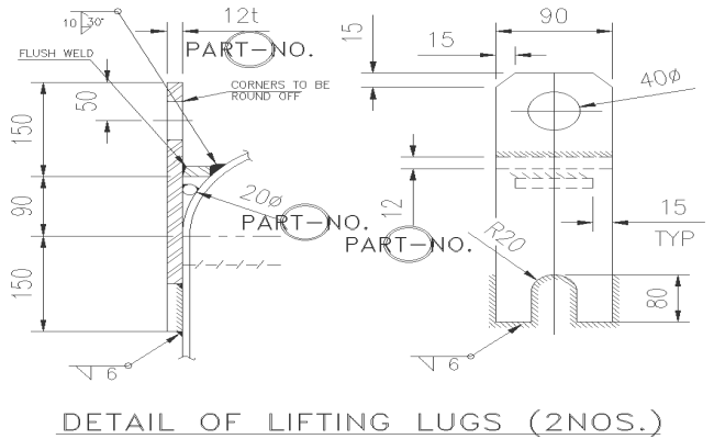 Details of lifting lugs details two quantity dwg autocad drawing .
