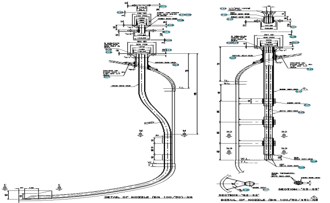 Details of nozzle for roller coaster with mechanism details dwg autocad drawing .
