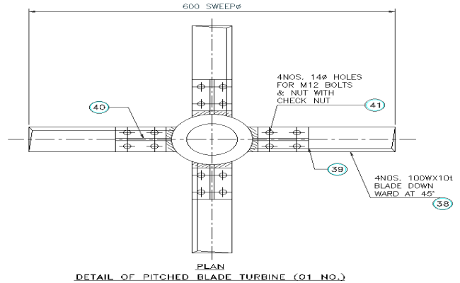 Details of pitched blade turbine dwg autocad drawing.