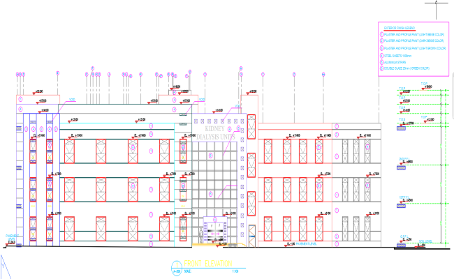 Dialysis Hospital Front Side Elevation Architecture Design in AutoCAD DWG File