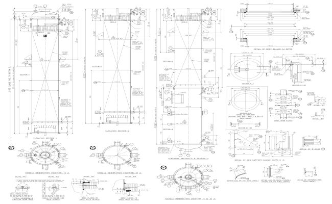 Different size nozzle plan section and elevation detail DWG AutoCAD drawing