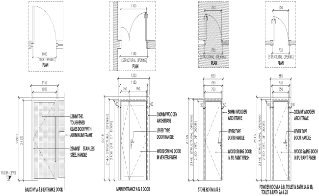 Different sizes Door Plan and Elevation Detail DWG AutoCAD file