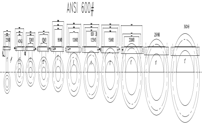 Different sizes of nozzle cross section DWG AutoCAD file