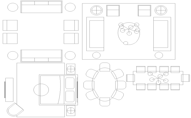Dining, Bed & Sofa Furniture Design AutoCAD DWG File