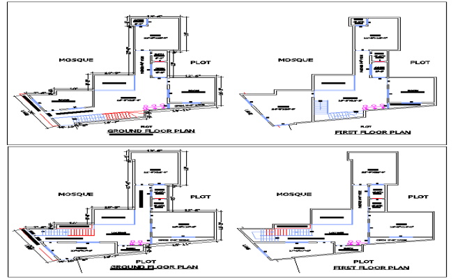 Complete Double Storey Residential House Plan with Mosque DWG File
